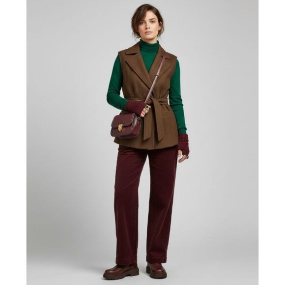 Millard Fillmore Brown Wool Blend Collared Belted Vest Women's Size Medium - Picture 1 of 10
